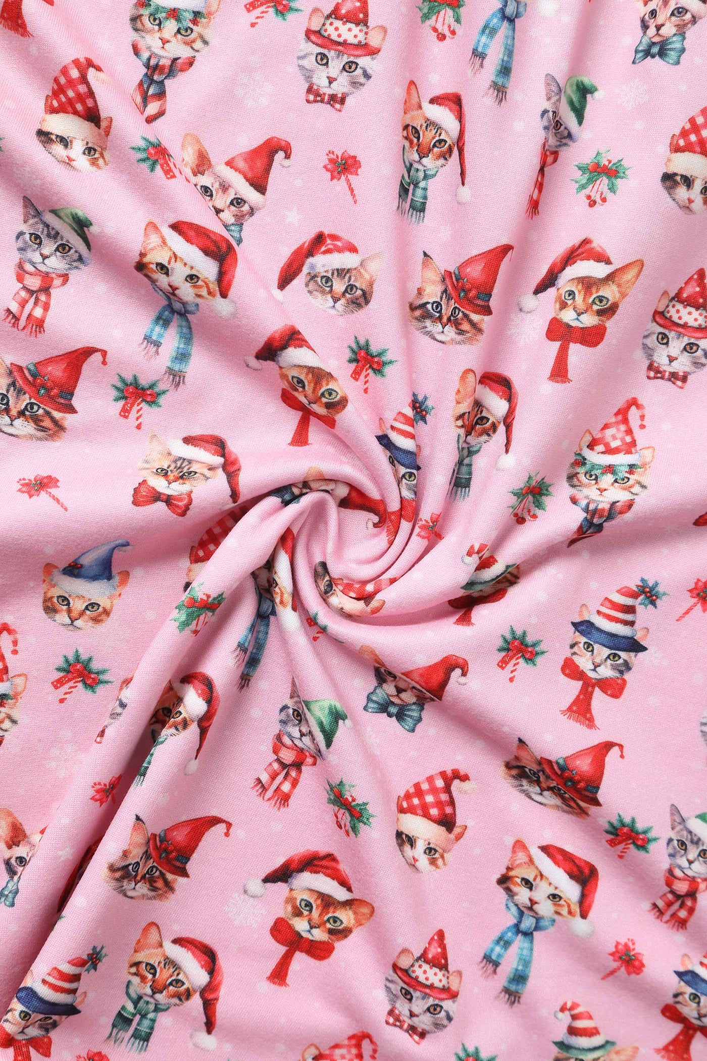 Close up view of Pink Christmas Cat Flared Dress