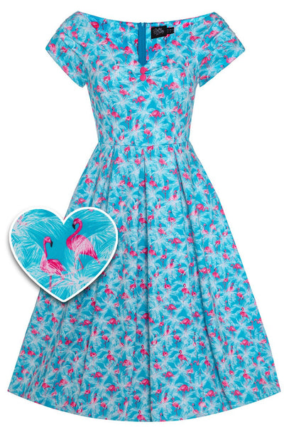 Front View of Flamingo Blue Off Shoulder Dress