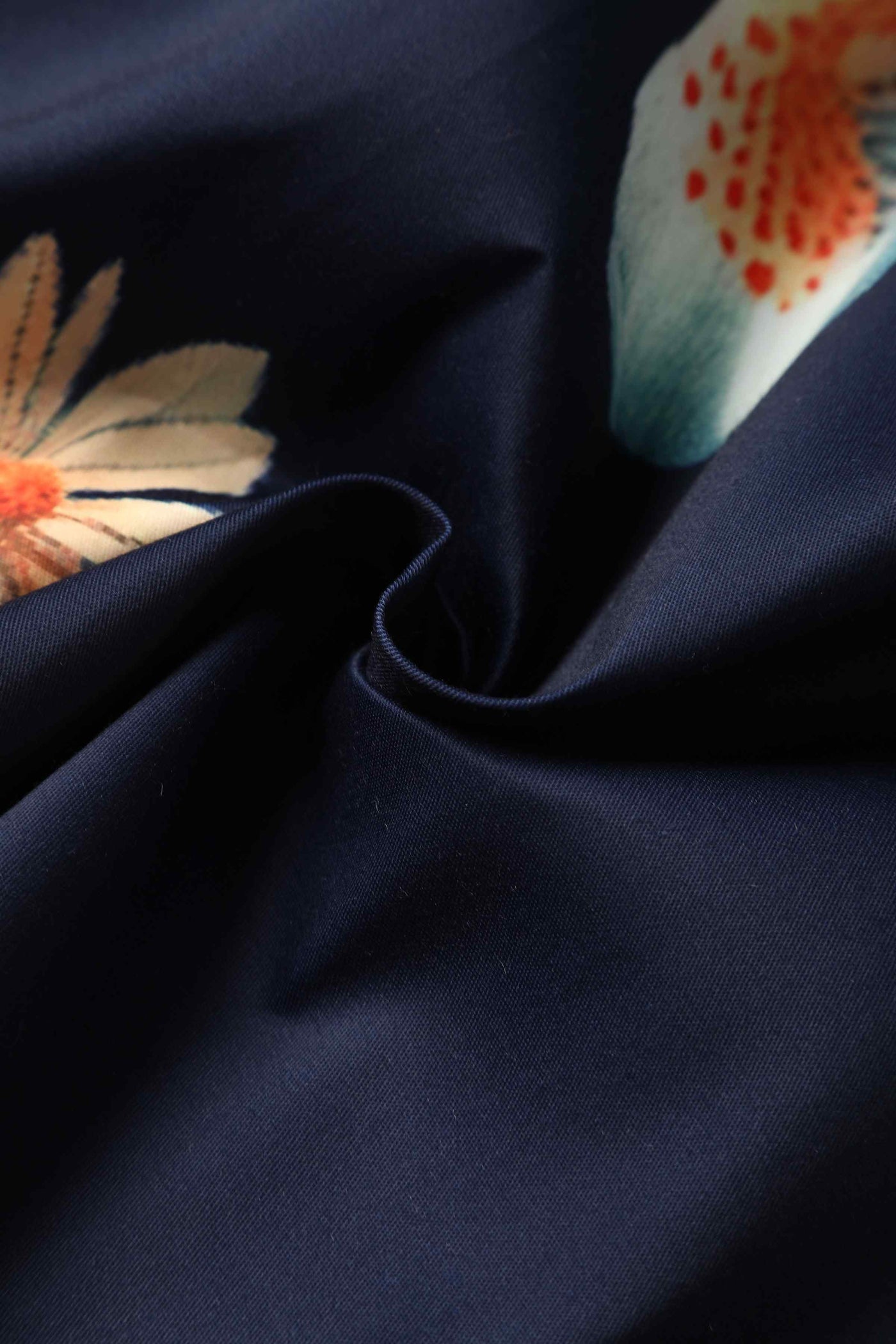 Close up view of Floral Bunch Off Shoulder Dress In Navy Blue