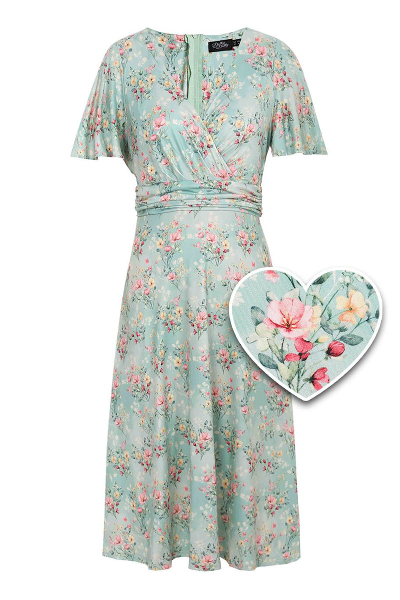 Front view of Floral Day Dress in Light Green