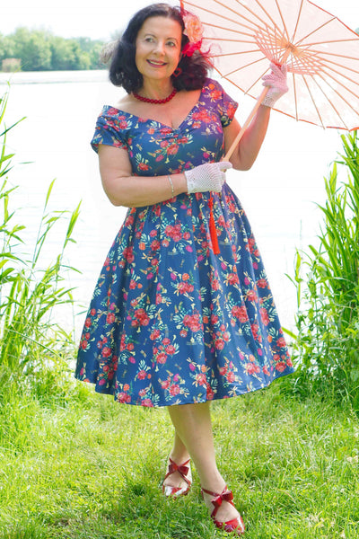 Model photo of Floral Dragonfly Off Shoulder Dress