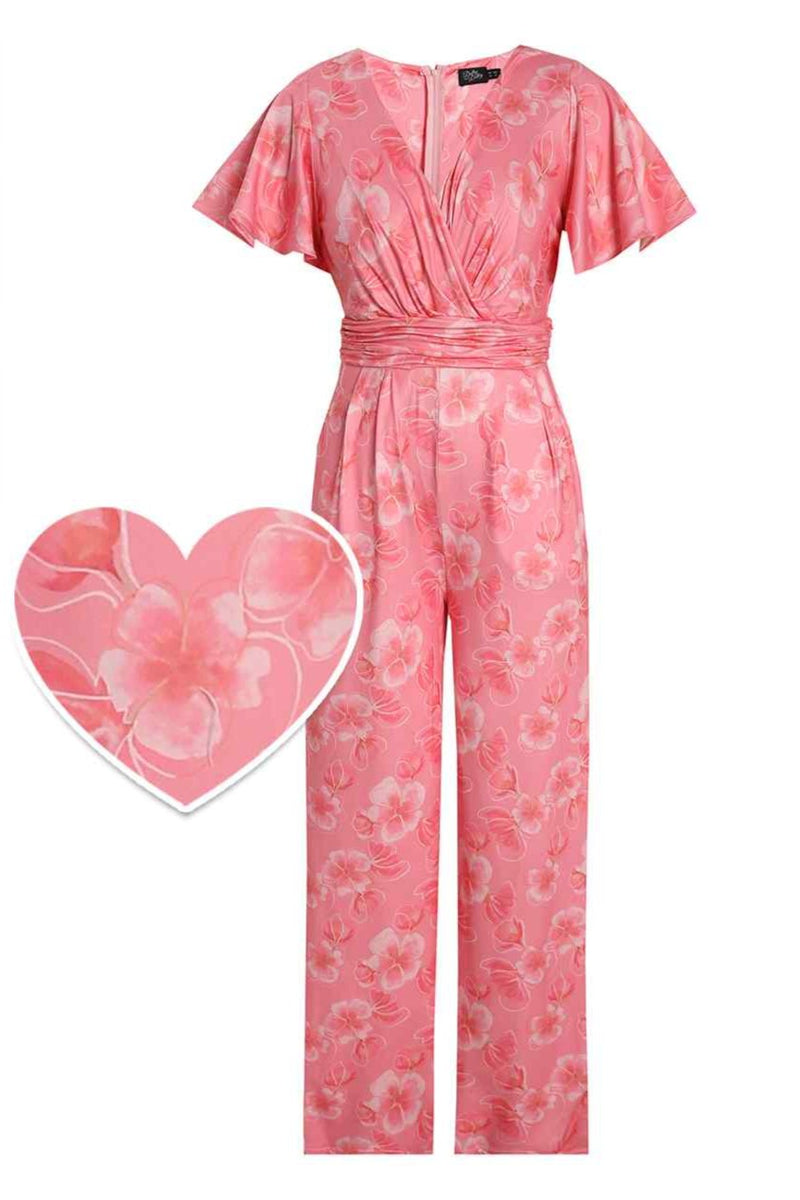 Front view of Floral Print Jumpsuit in Pink