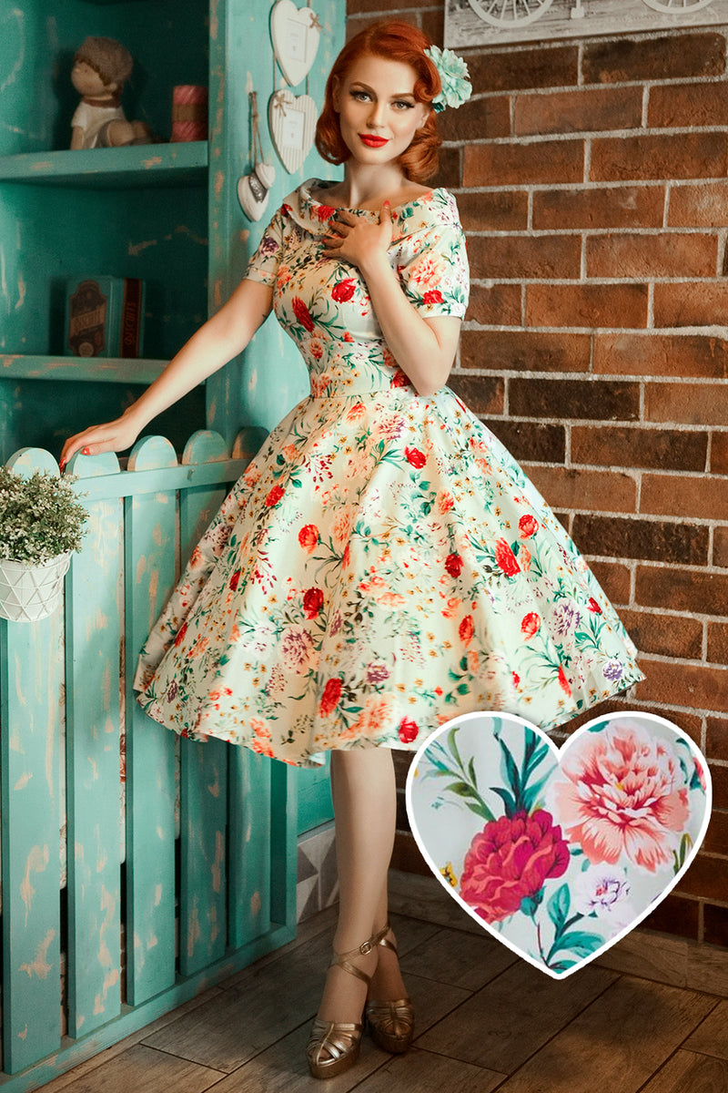 Model photo of Floral Roses Swing Dress in Green