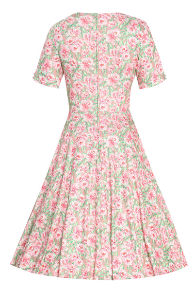 Back View of Floral Short Sleeved Dress in Pink