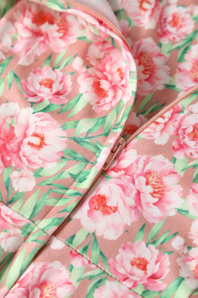 Close up View of Floral Short Sleeved Dress in Pink