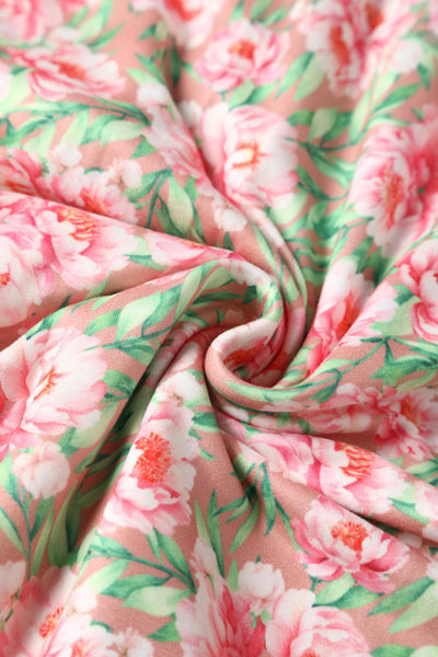 Close up View of Floral Short Sleeved Dress in Pink