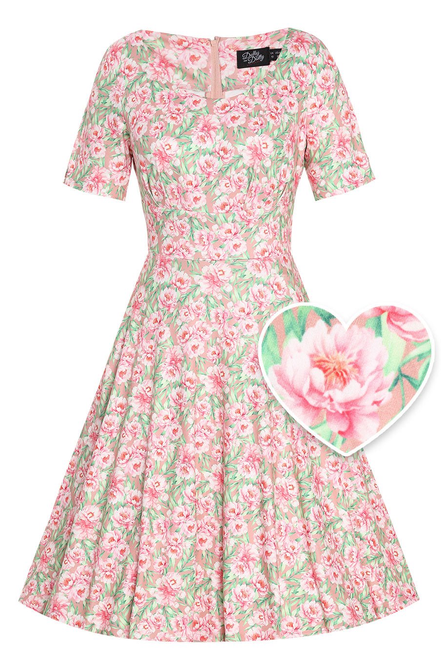 Front View of Floral Short Sleeved Dress in Pink