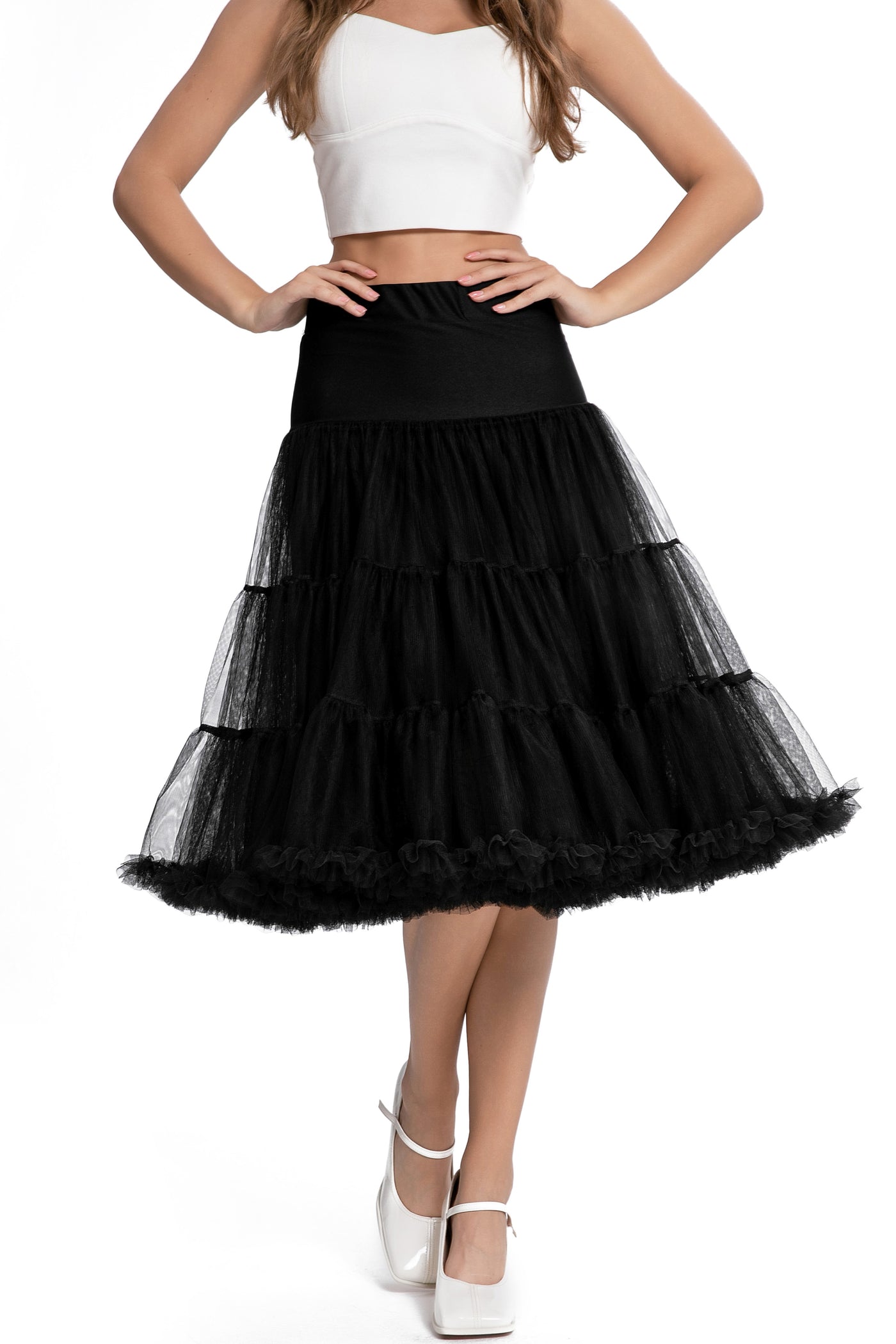 Model photo of Fluffy Net Petticoat 25.5” In Black