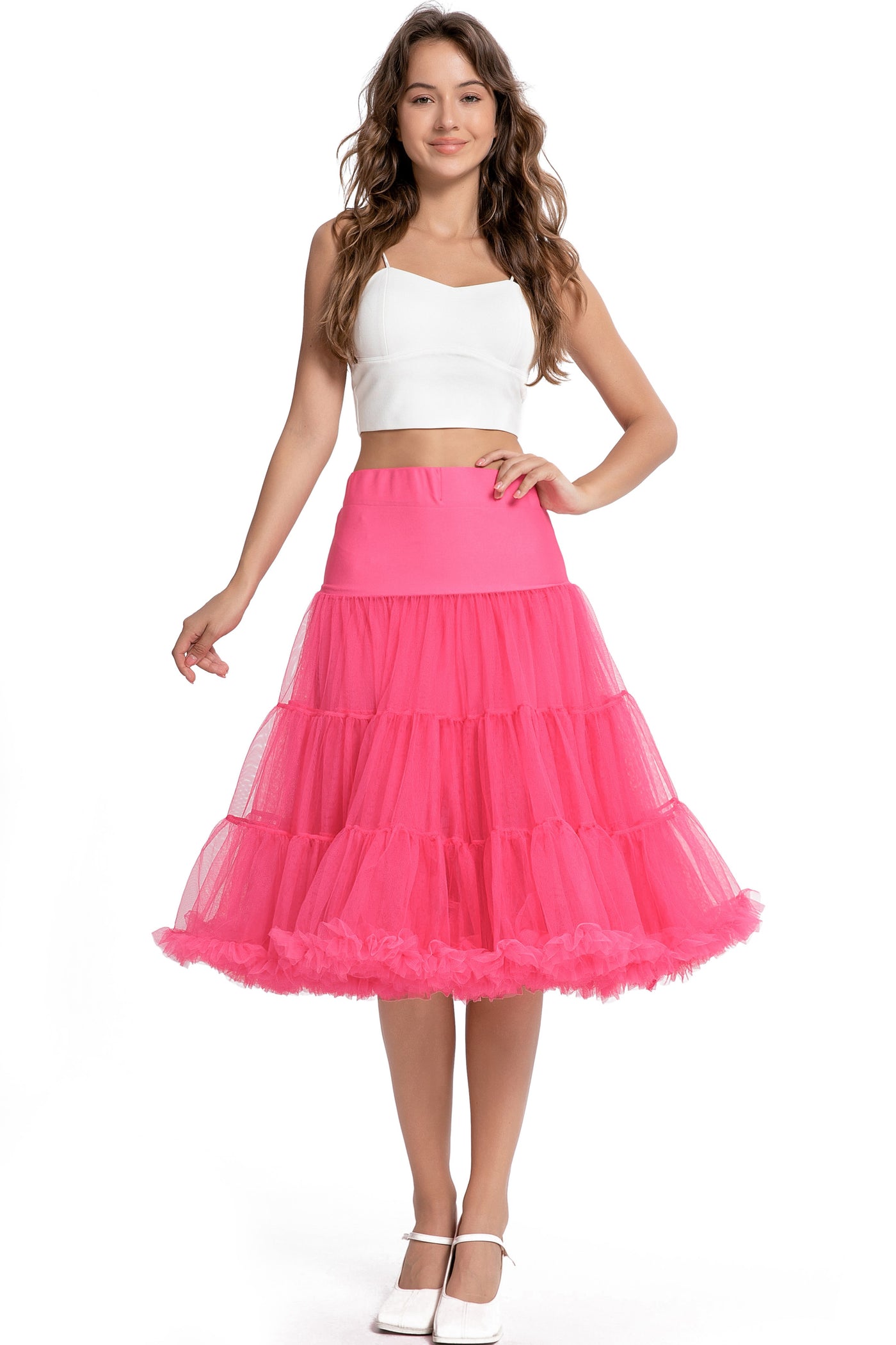 Model photo of Fluffy Net Petticoat 25.5??� In Hot Pink