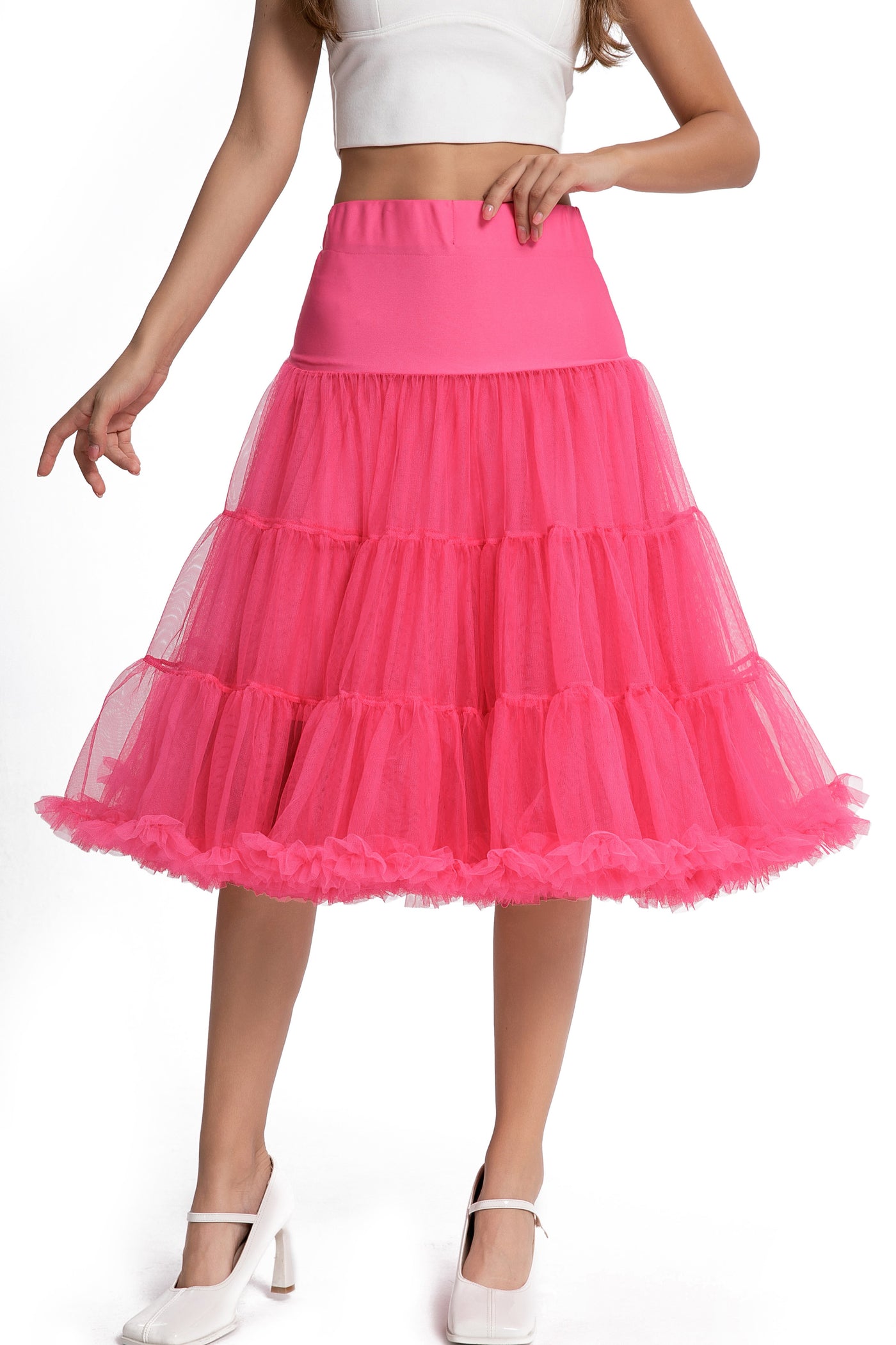 Model photo of Fluffy Net Petticoat 25.5??� In Hot Pink