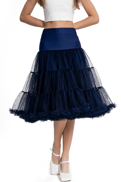 A model wearing a Fluffy Net Petticoat 25.5” In Navy Blue