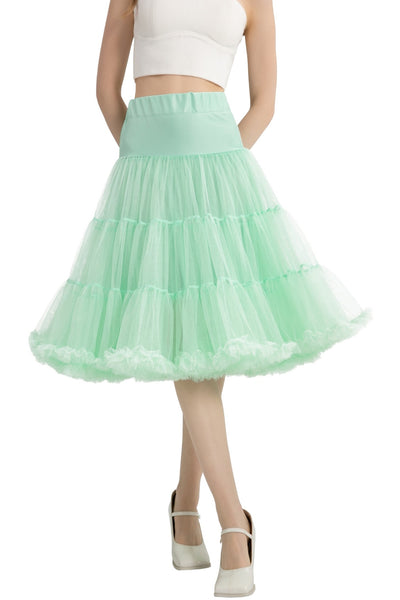 A model wearing a Fluffy Net Petticoat 25.5” In Mint Green