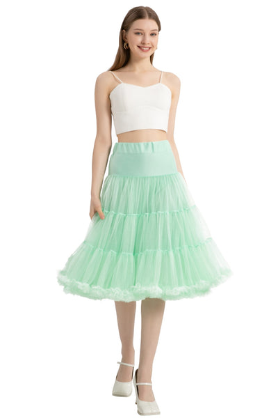 A model wearing a Fluffy Net Petticoat 25.5” In Mint Green