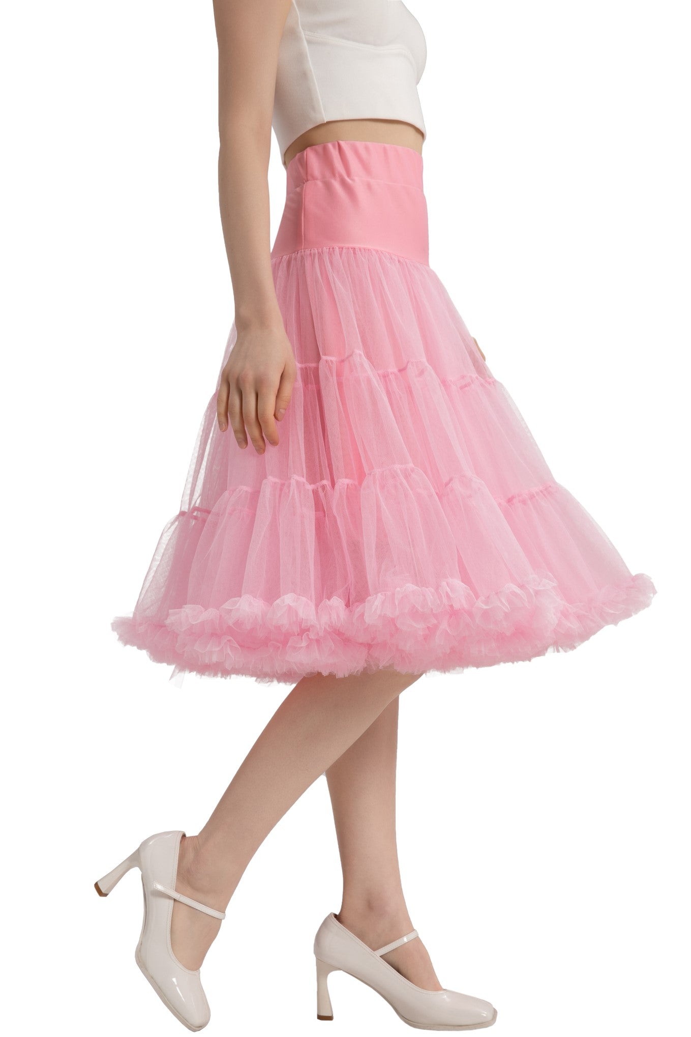 A model wearing a Fluffy Net Petticoat 25.5” In Pastel Pink