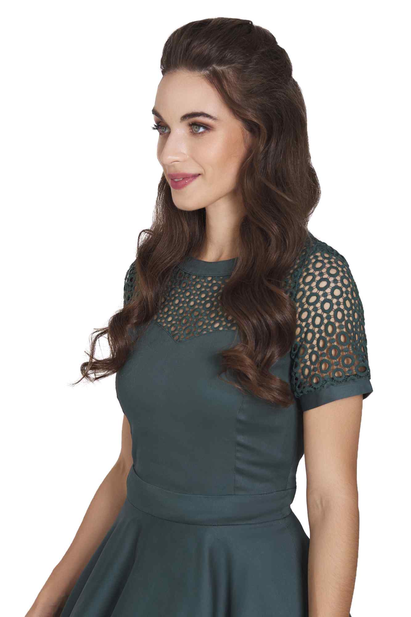 Formal Lace Flared Dress In Green