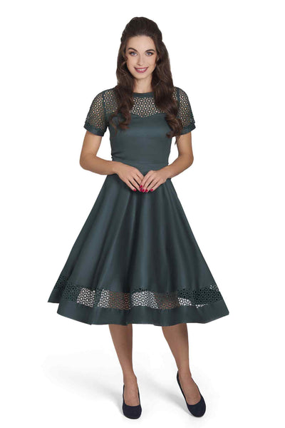 Formal Lace Flared Dress In Green