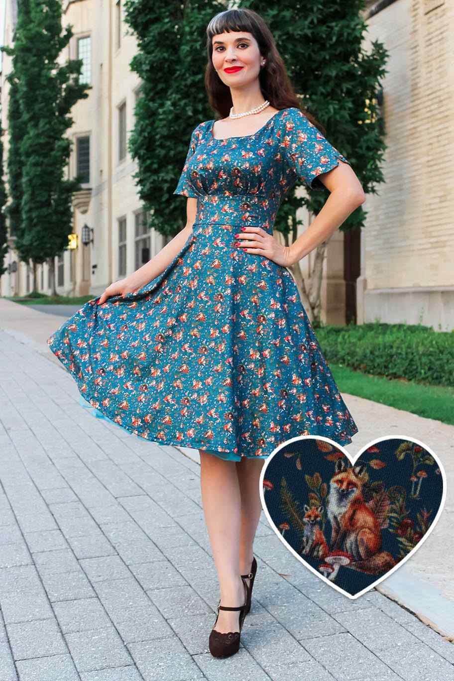 A model wearing Fox Den Print Dress