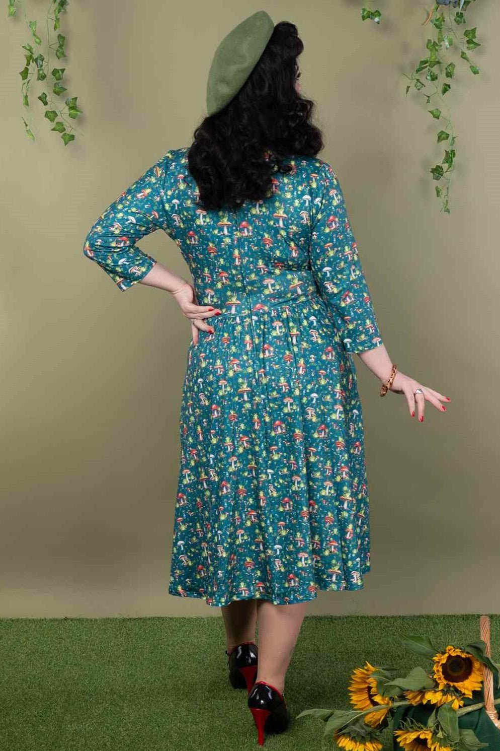 Billie Green Frog & Mushroom Print Dress