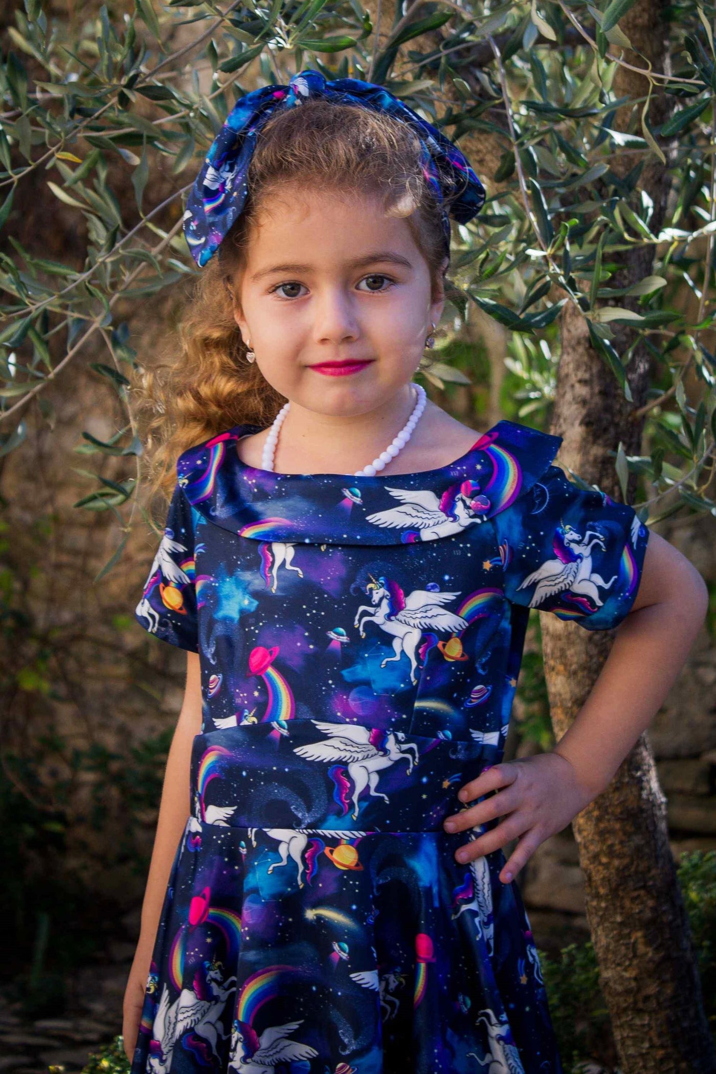 Girls Flared Dress in Unicorn Print