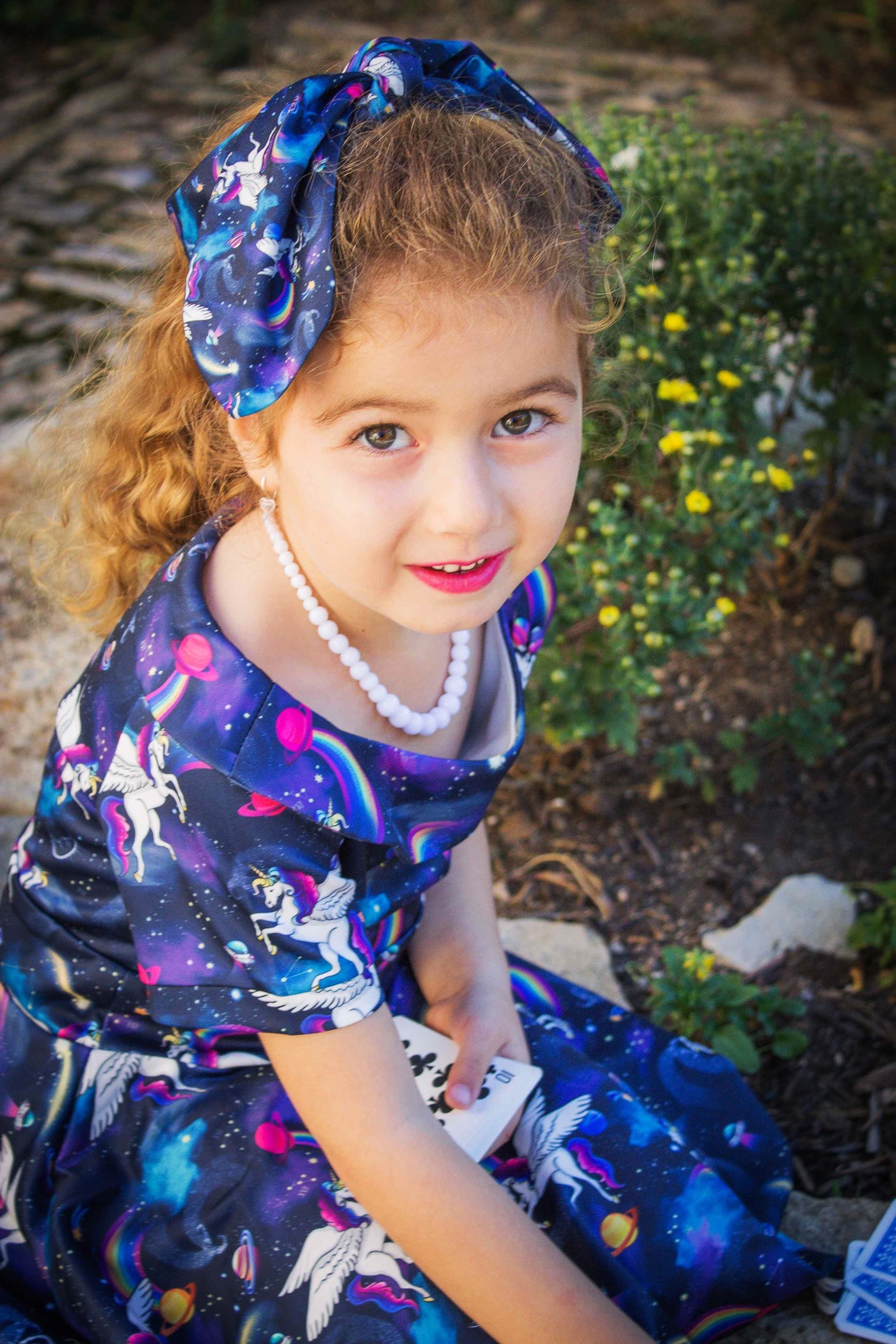 Girls Flared Dress in Unicorn Print