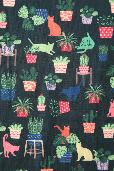 Close up of Green Cat & Plant Swing Dress