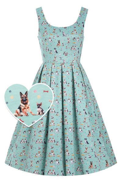 Front view of Green Dog Swing Dress