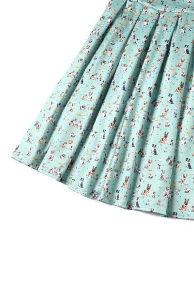 Close up view of Green Dog Swing Dress