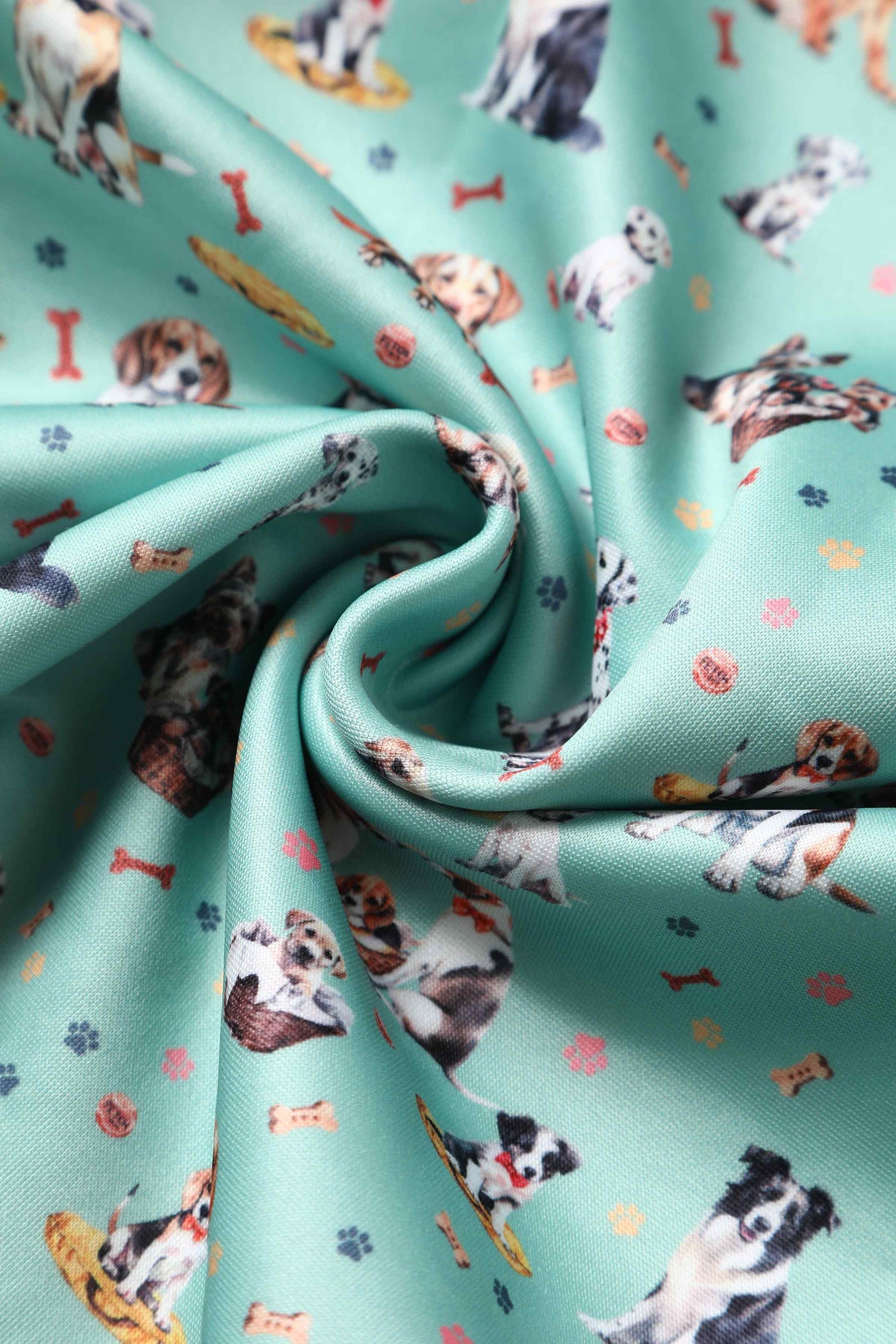 Close up view of Green Dog Swing Dress