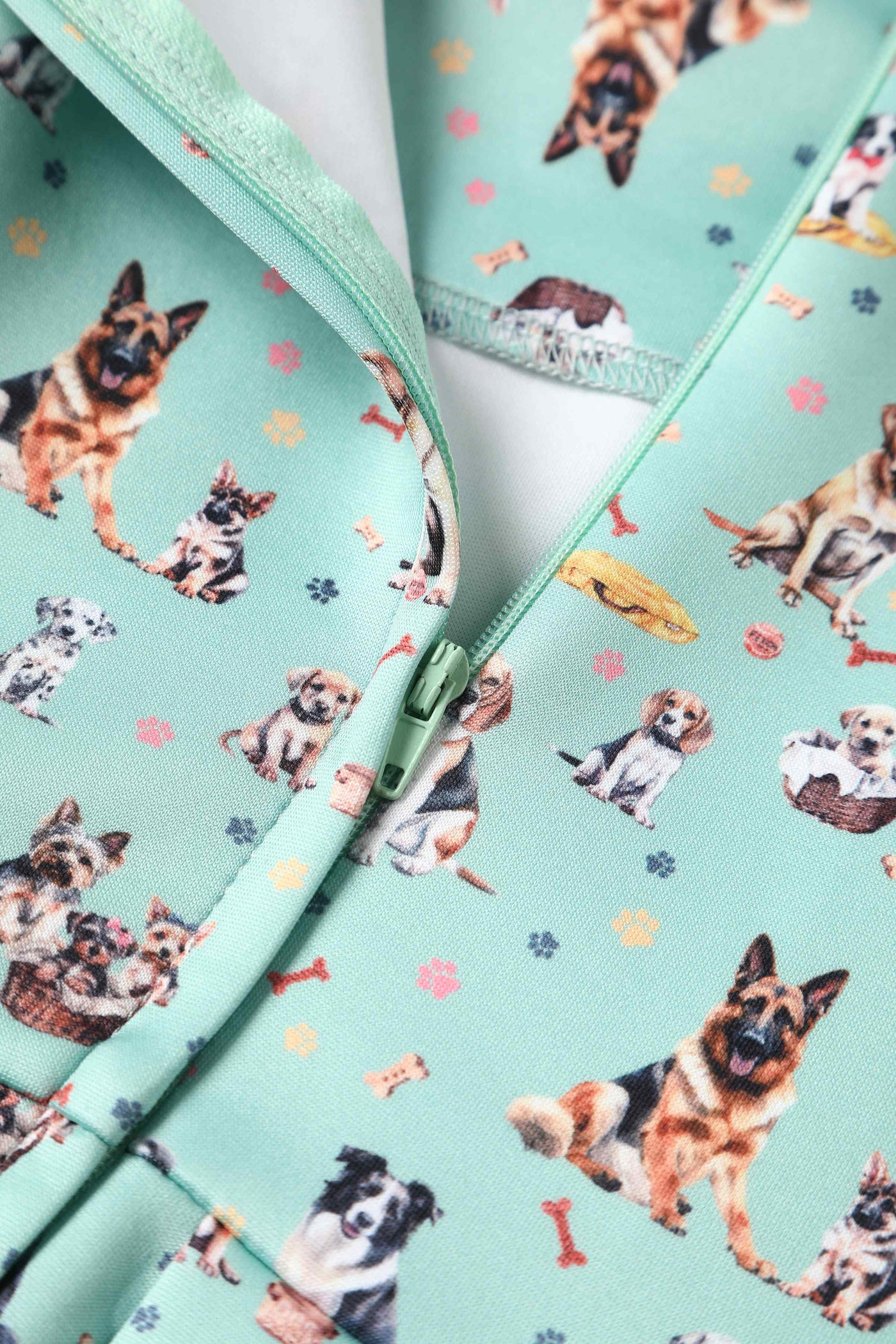 Close up view of Green Dog Swing Dress