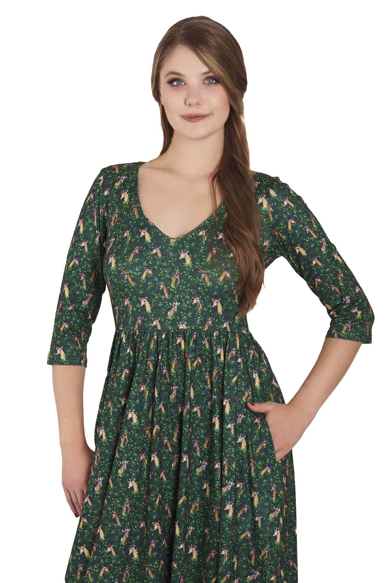 Model photo of Green Giraffe Dress