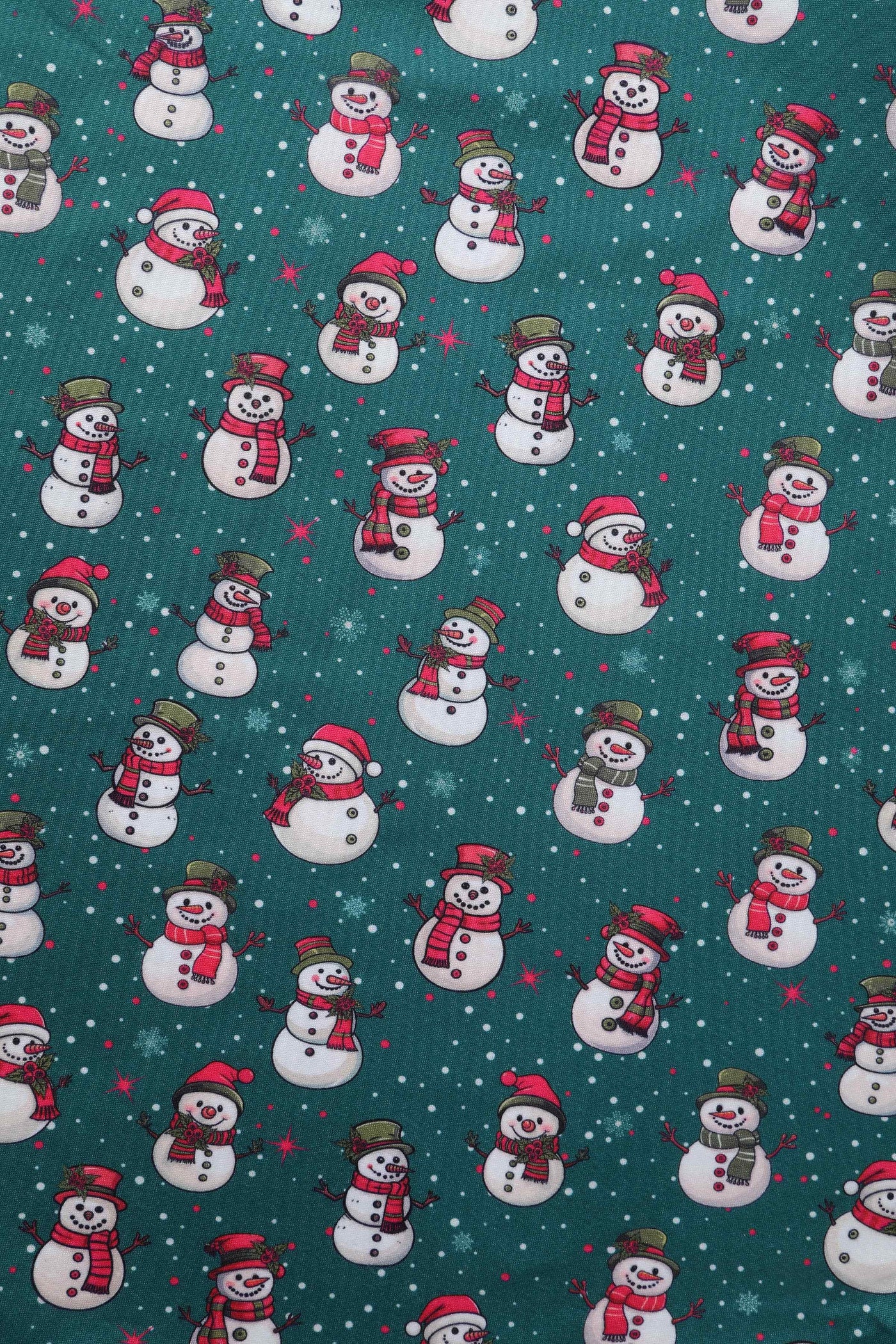 Close up view of Green Snowman Flared Dress