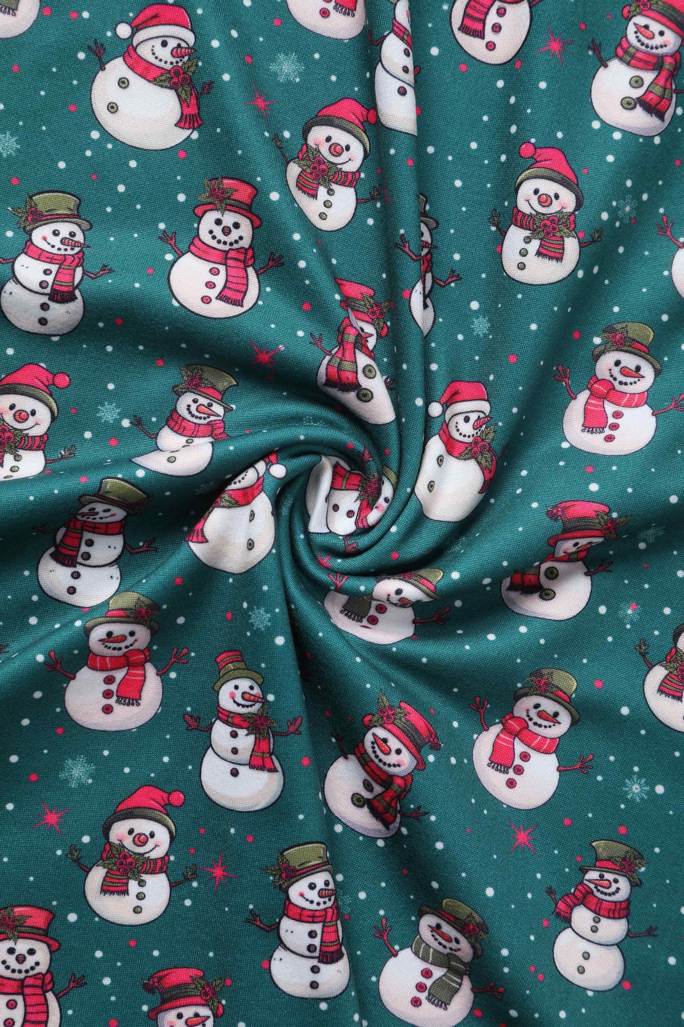 Close up view of Green Snowman Flared Dress