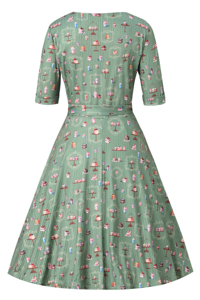 Back view of Green Sweet Tooth Wrap Dress