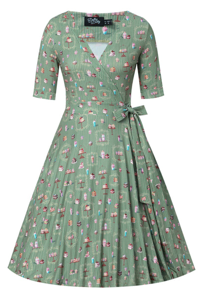 Front view of Green Sweet Tooth Wrap Dress