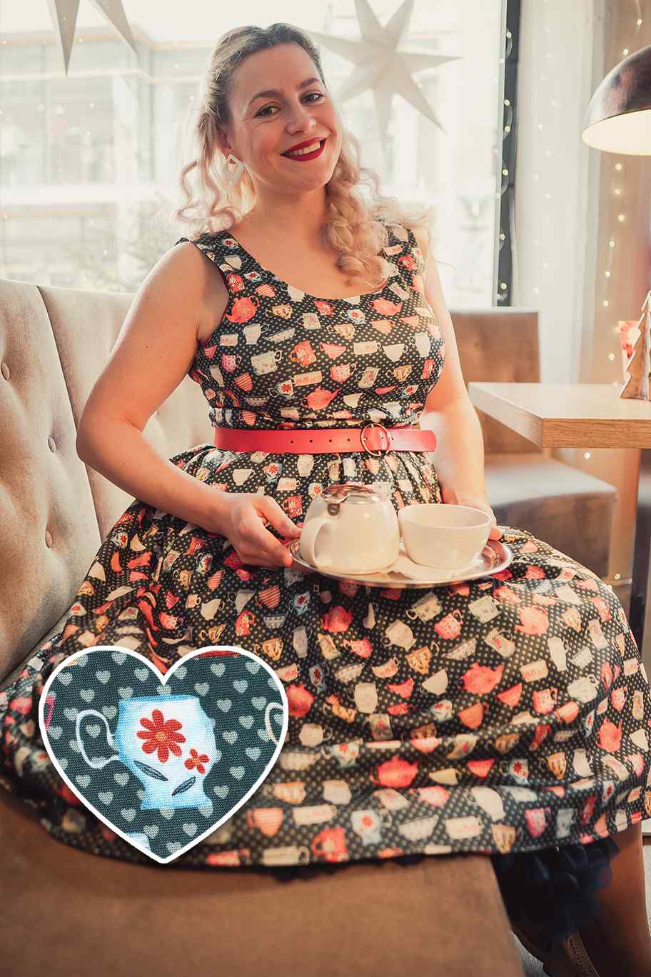 Green Teacup and Teapot Swing Dress