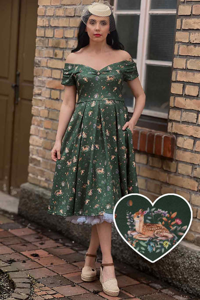 A model wearing Green Woodland Circle Dress