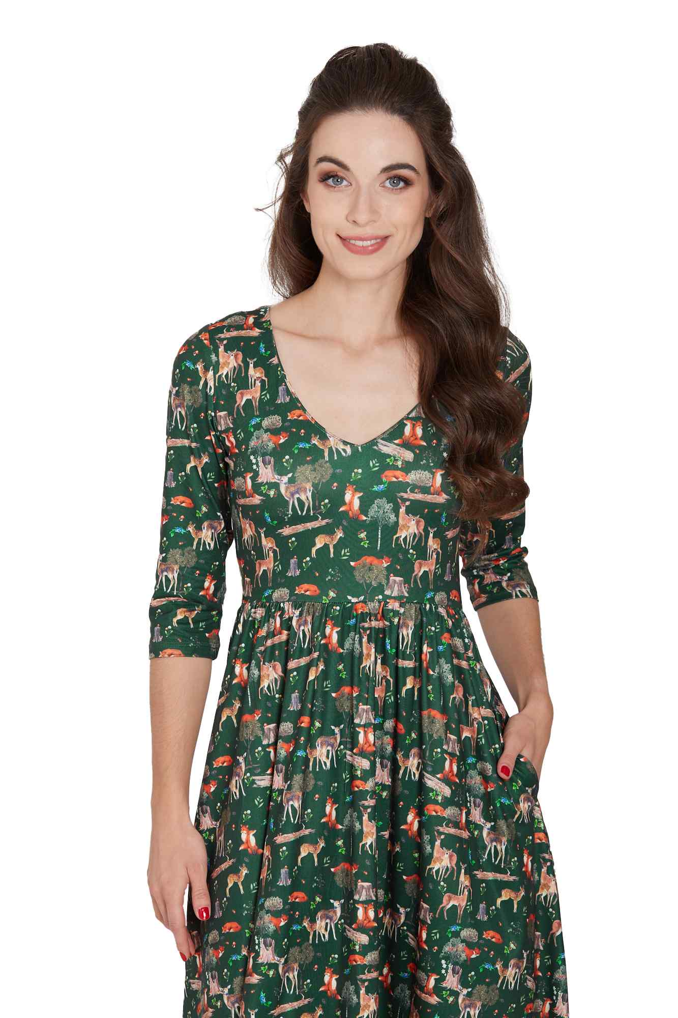 Model photo of Green Woodland Dress