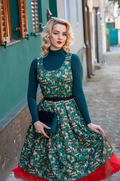 Green Woodland Fox & Deer Dress