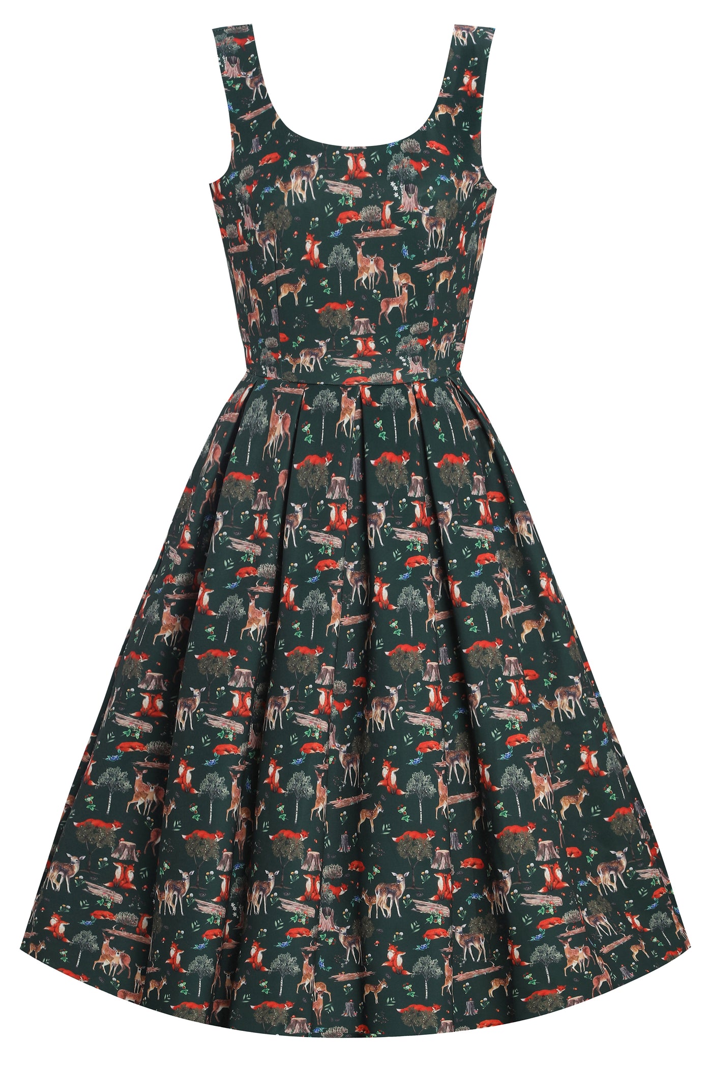 Green Woodland Fox & Deer Dress