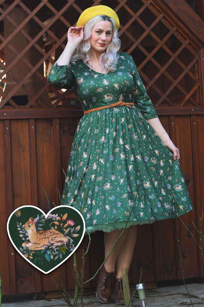 Green Woodland Fox & Owl Dress