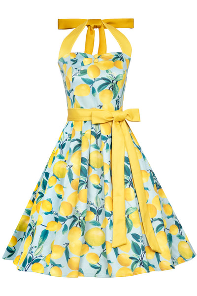 Front view Halter Neck Blue Lemon Swing Dress