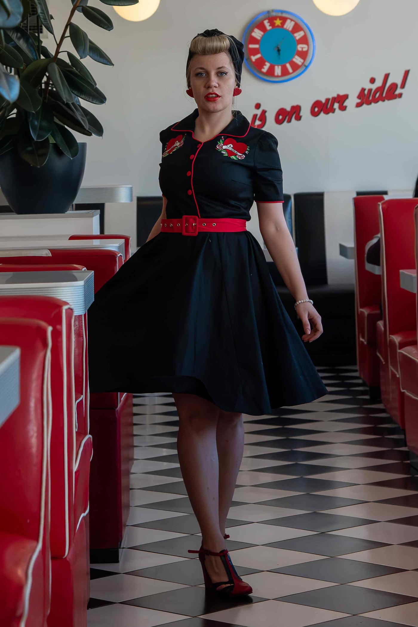 Black heart embroidered t shirt dress online