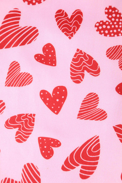 Close up View of Heart Print Off Shoulder Pencil Dress in Pink