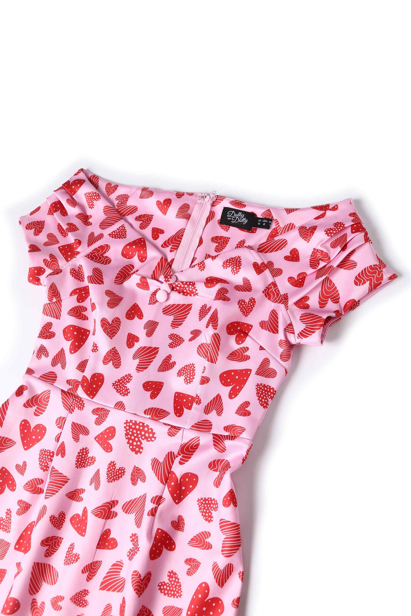 Close up View of Heart Print Off Shoulder Pencil Dress in Pink
