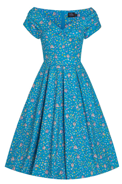 Front View of Hedgehogs Blue Knee Length Tea Dress