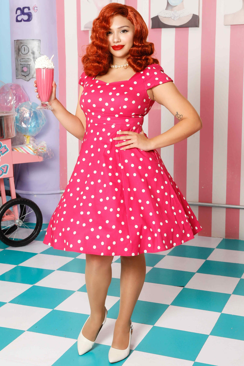 Pink polka dot dress womens hotsell