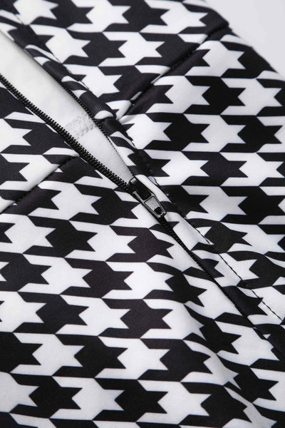 Close up view of Houndstooth Fitted Off Shoulder Dress