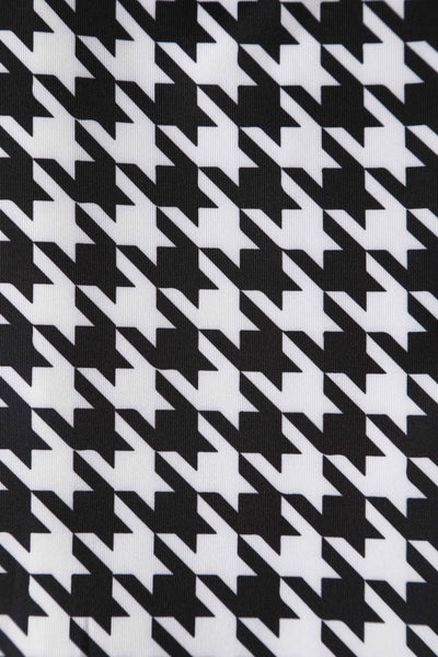 Close up view of Houndstooth Fitted Off Shoulder Dress