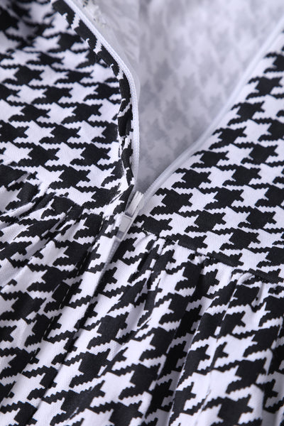 Close up view of Houndstooth Roll Collar Dress