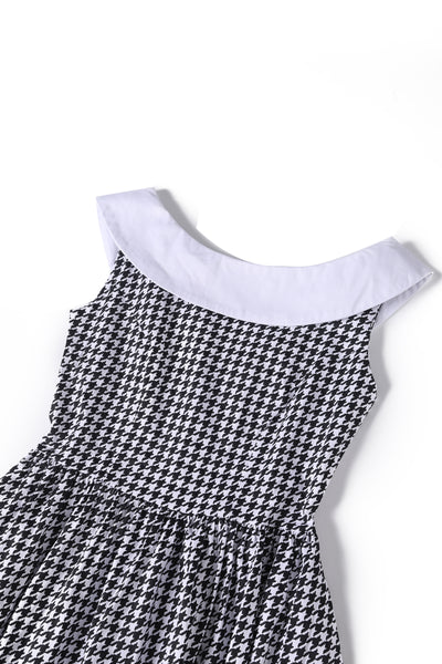 Close up view of Houndstooth Roll Collar Dress